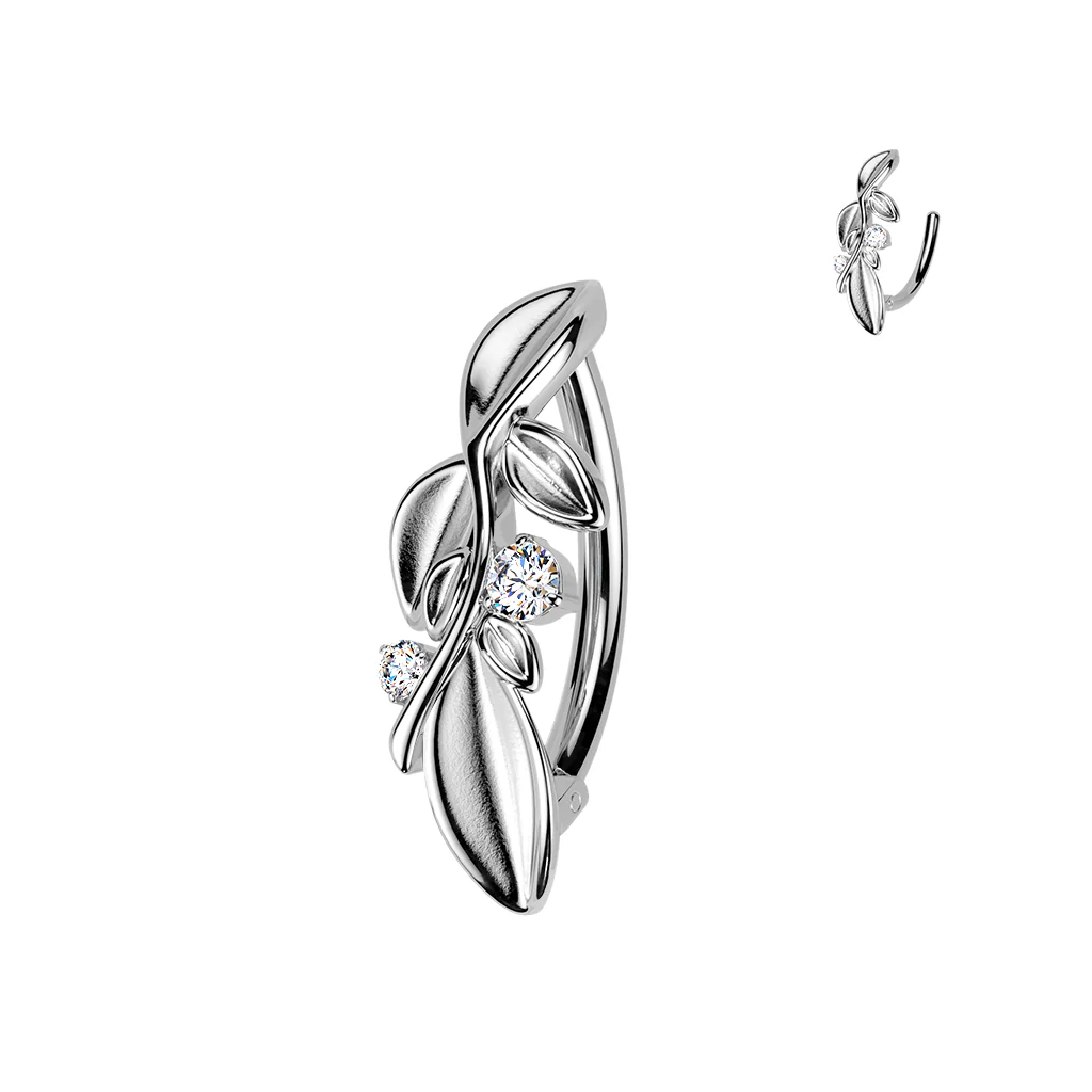Beautiful Leafy Vine CZ Hinged Comfortable Belly Button Ring - Image 2