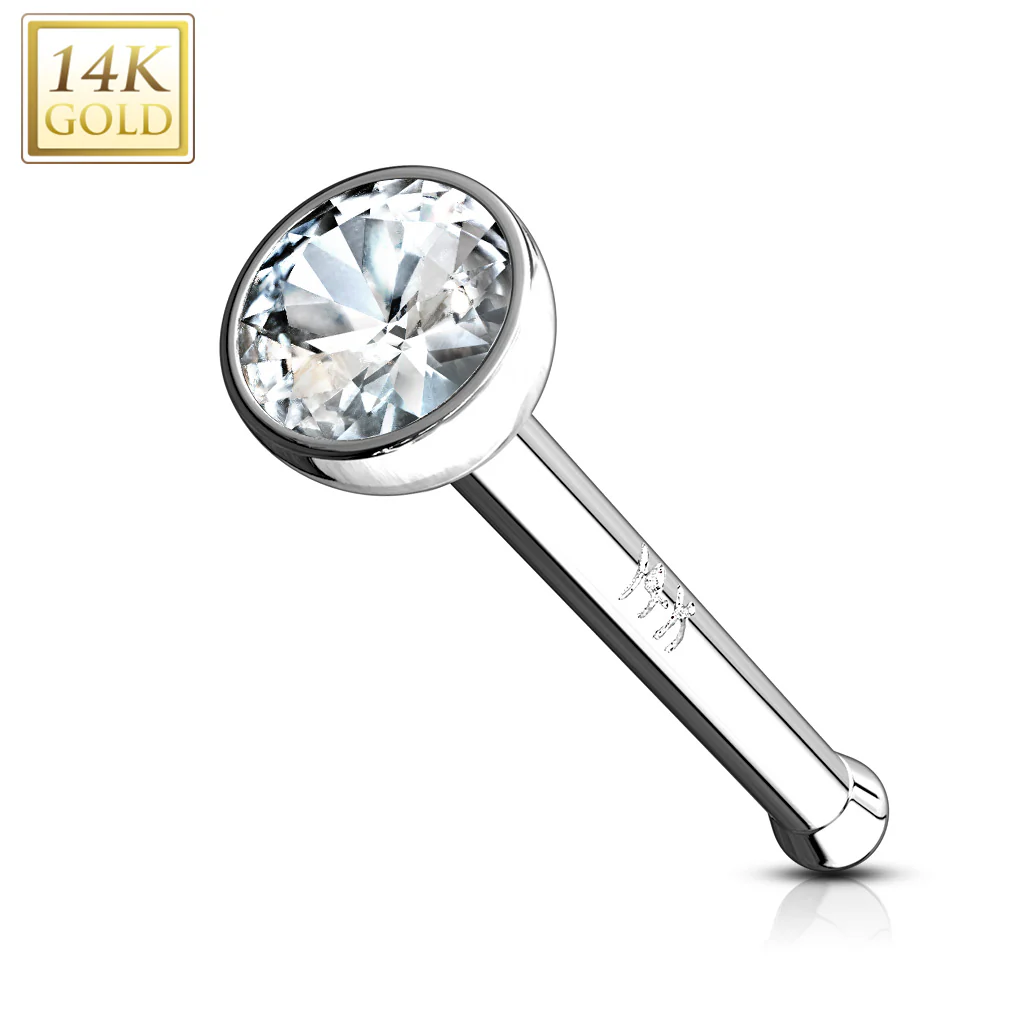 14K Solid Gold Bezel Set 2 mm CZ Ball Nose Stud Ring - Image 3