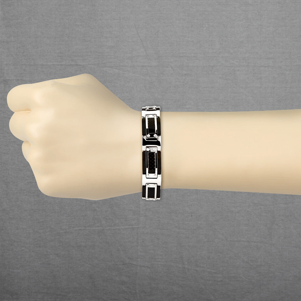 Black IP and Steel Two Tone Bracelet with Black Carbon Fiber Inlay - Image 3