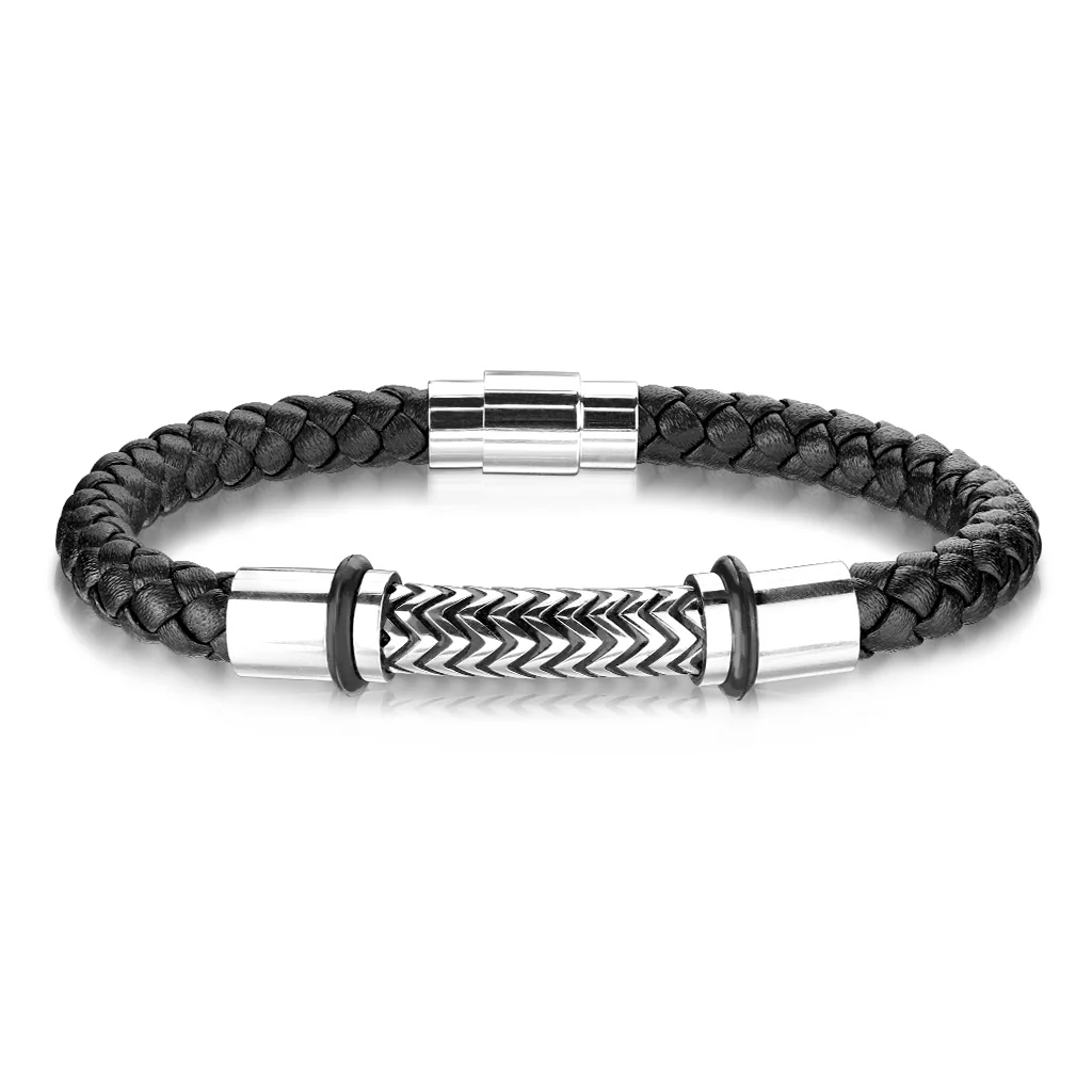 Black Micro Fiber Bolo Leather Cord And Stainless Steel Bracelets - Image 3