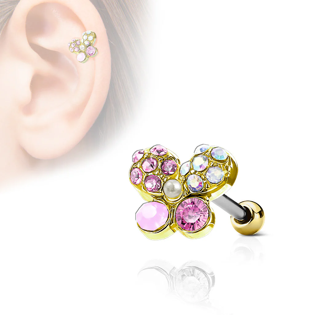 Butterfly Top CZ Ear Cartilage Daith Helix Tragus Barbell Stud - Image 2