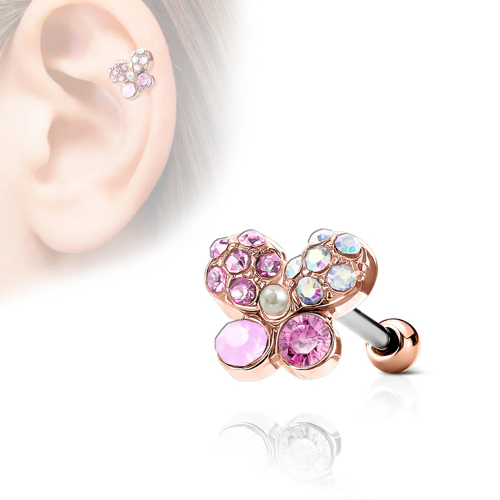 Butterfly Top CZ Ear Cartilage Daith Helix Tragus Barbell Stud - Image 3