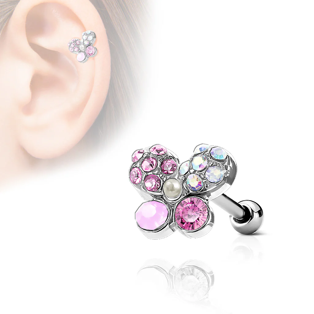 Butterfly Top CZ Ear Cartilage Daith Helix Tragus Barbell Stud - Image 4