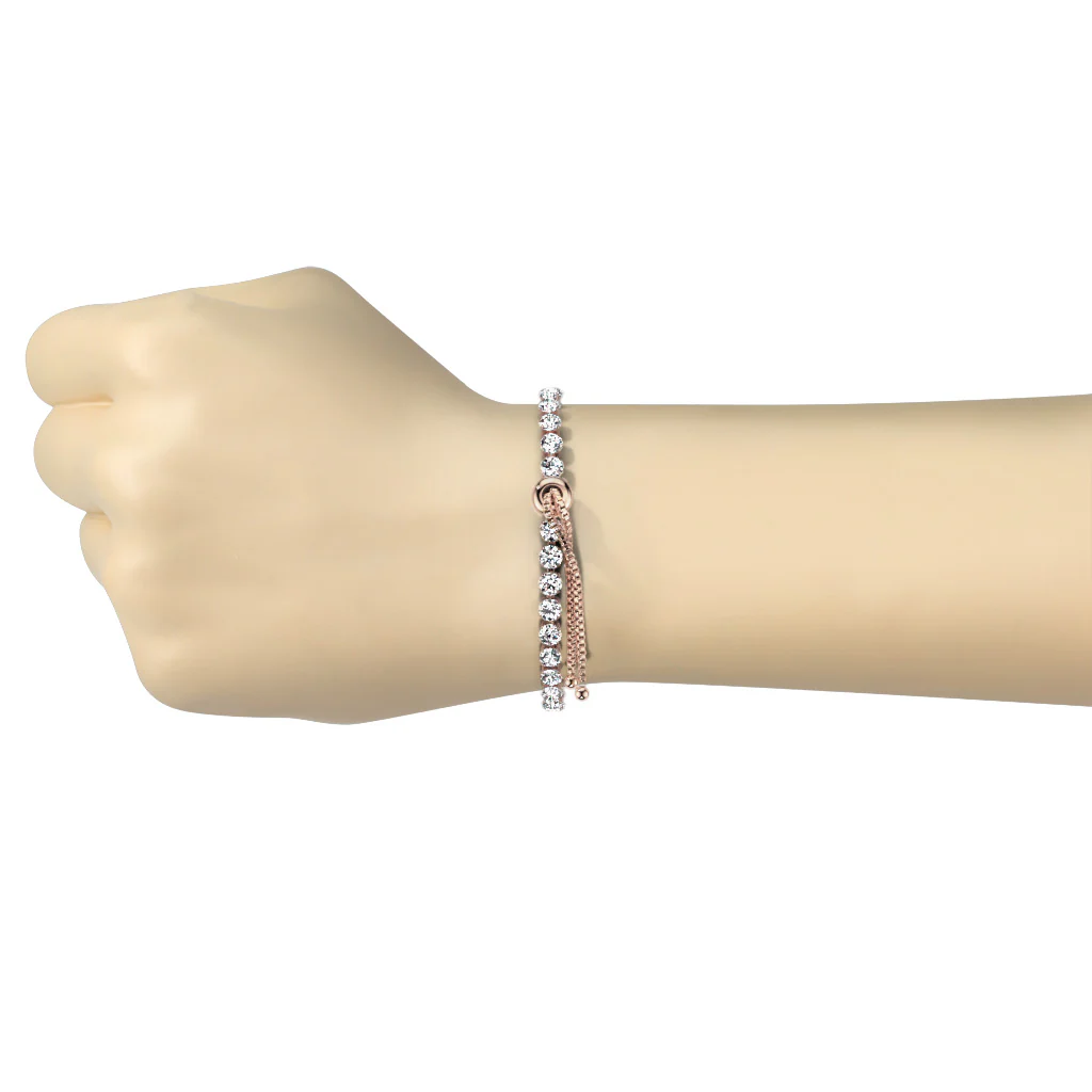 Adjustable Stainless Steel Tennis Bracelet With Prong Set CZ - Image 3