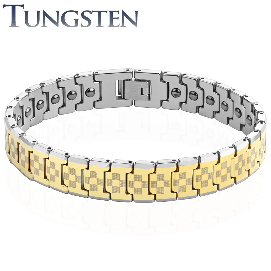 Laser Engraved Checker Links Tungsten  Carbide Bracelets - Image 3