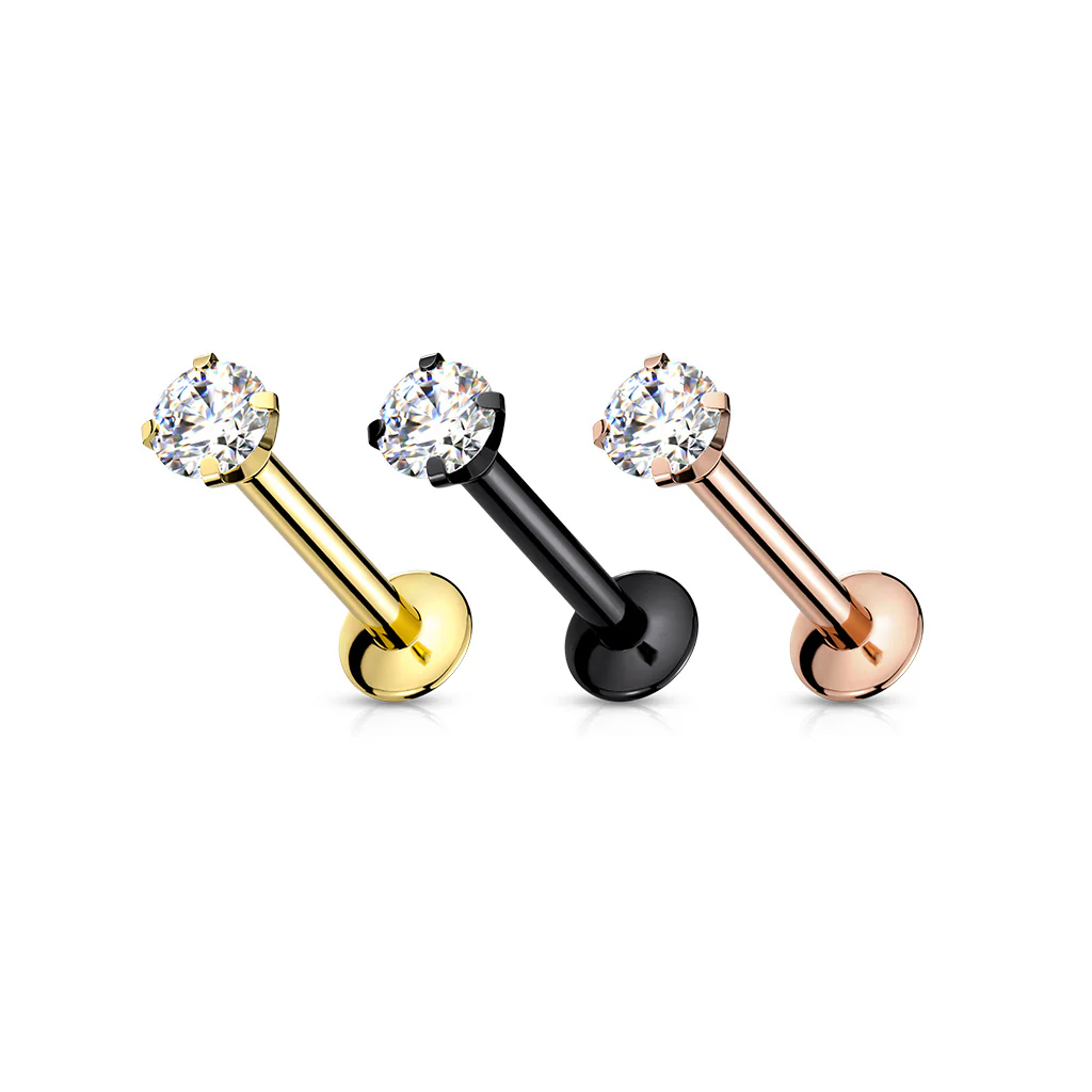 Clear CZ Prong Set Threadless New Push In Style Labret Ear Cartilage 20G - Image 5