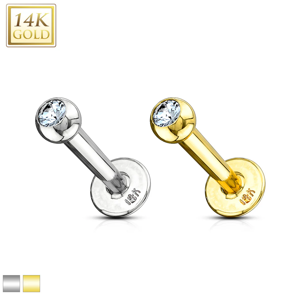 14K Solid Gold Labret Monroe Stud with Clear CZ Top - Image 3