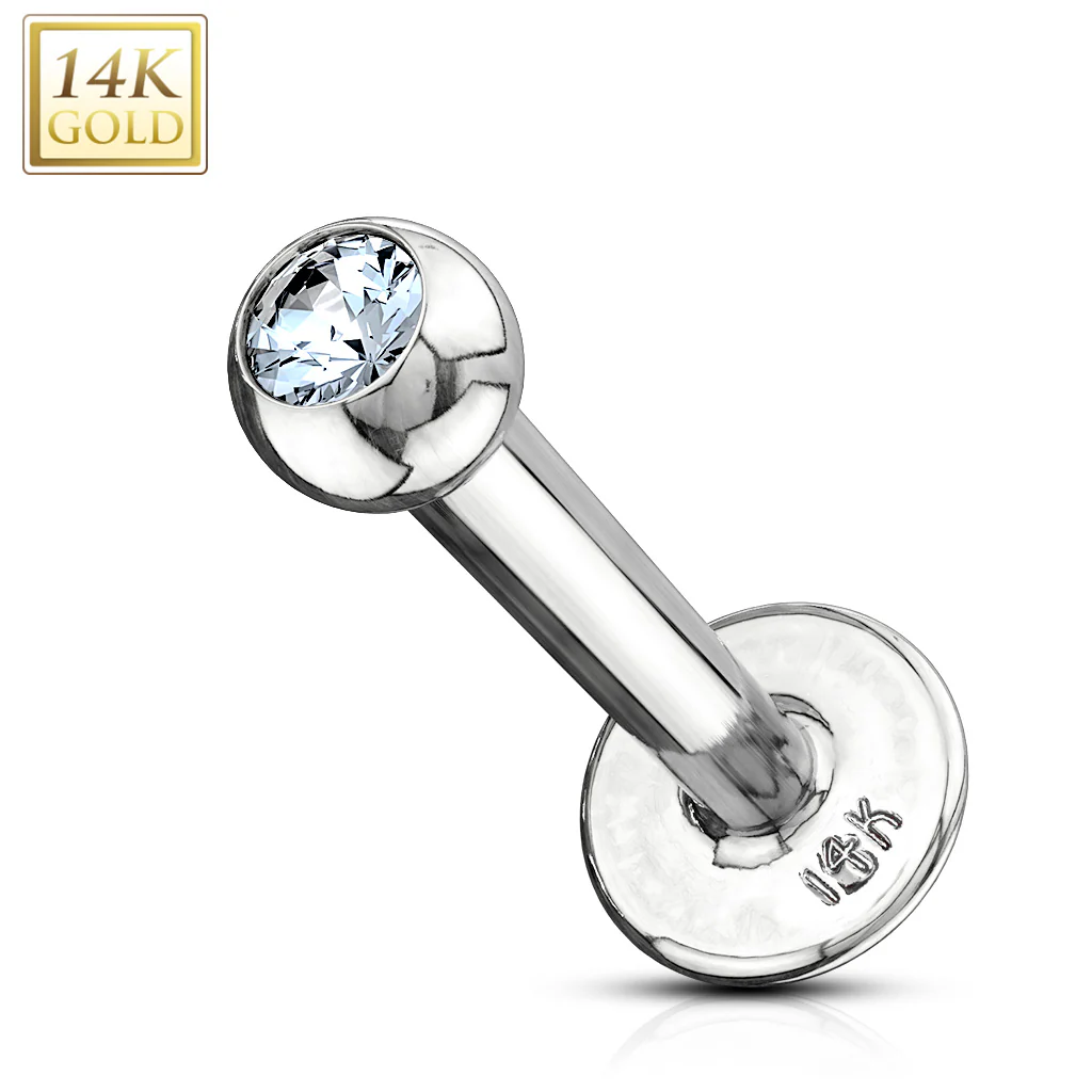 14K Solid Gold Labret Monroe Stud with Clear CZ Top - Image 5
