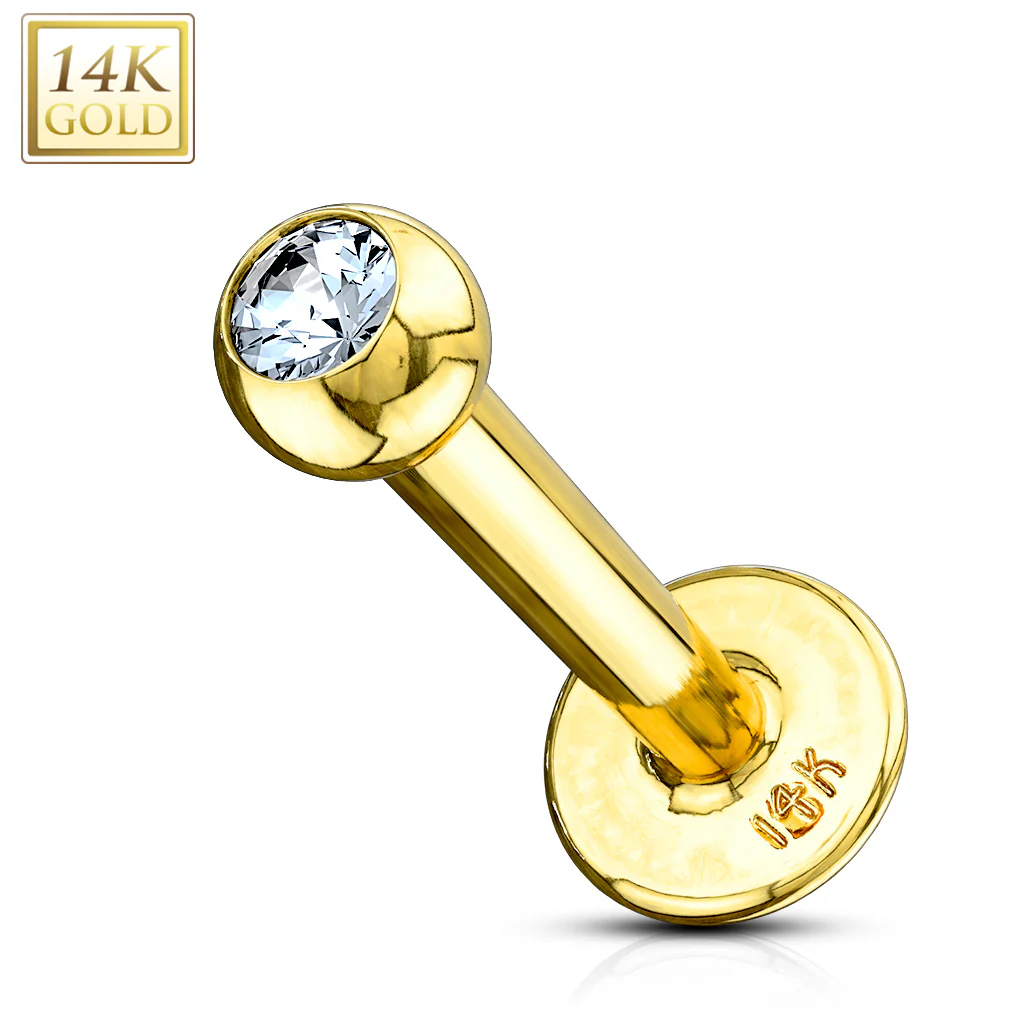 14K Solid Gold Labret Monroe Stud with Clear CZ Top - Image 6