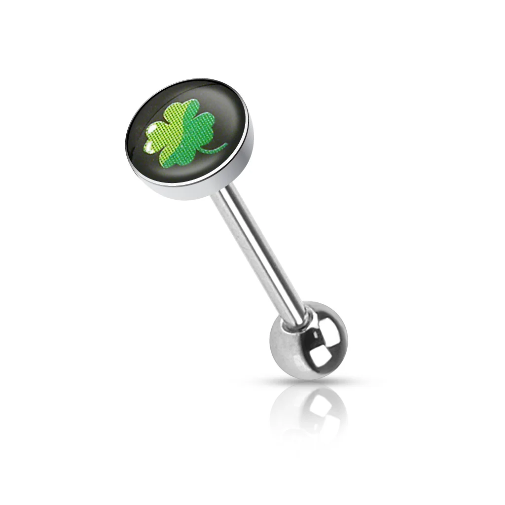 Clear Epoxy Colored Logo Inlaid Surgical Steel Barbell Tongue Rings - Image 11
