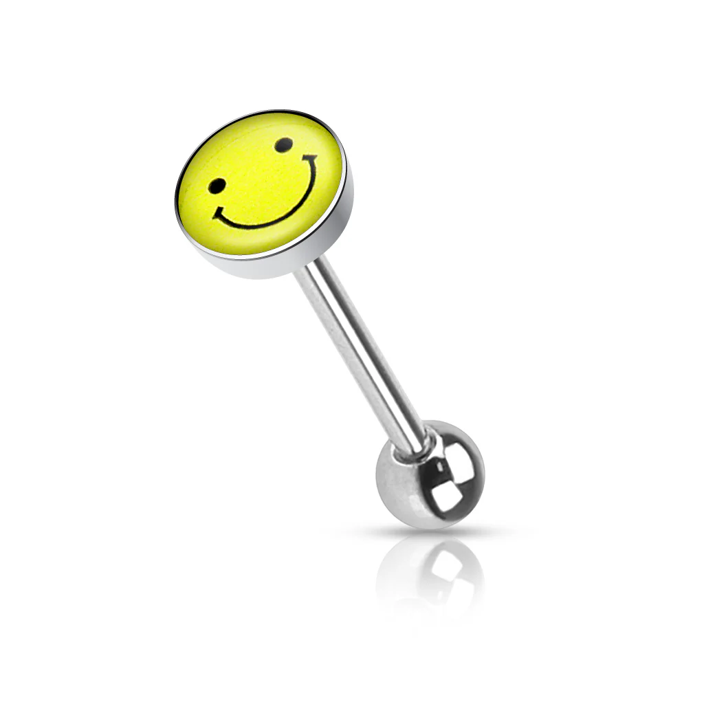 Clear Epoxy Colored Logo Inlaid Surgical Steel Barbell Tongue Rings - Image 12
