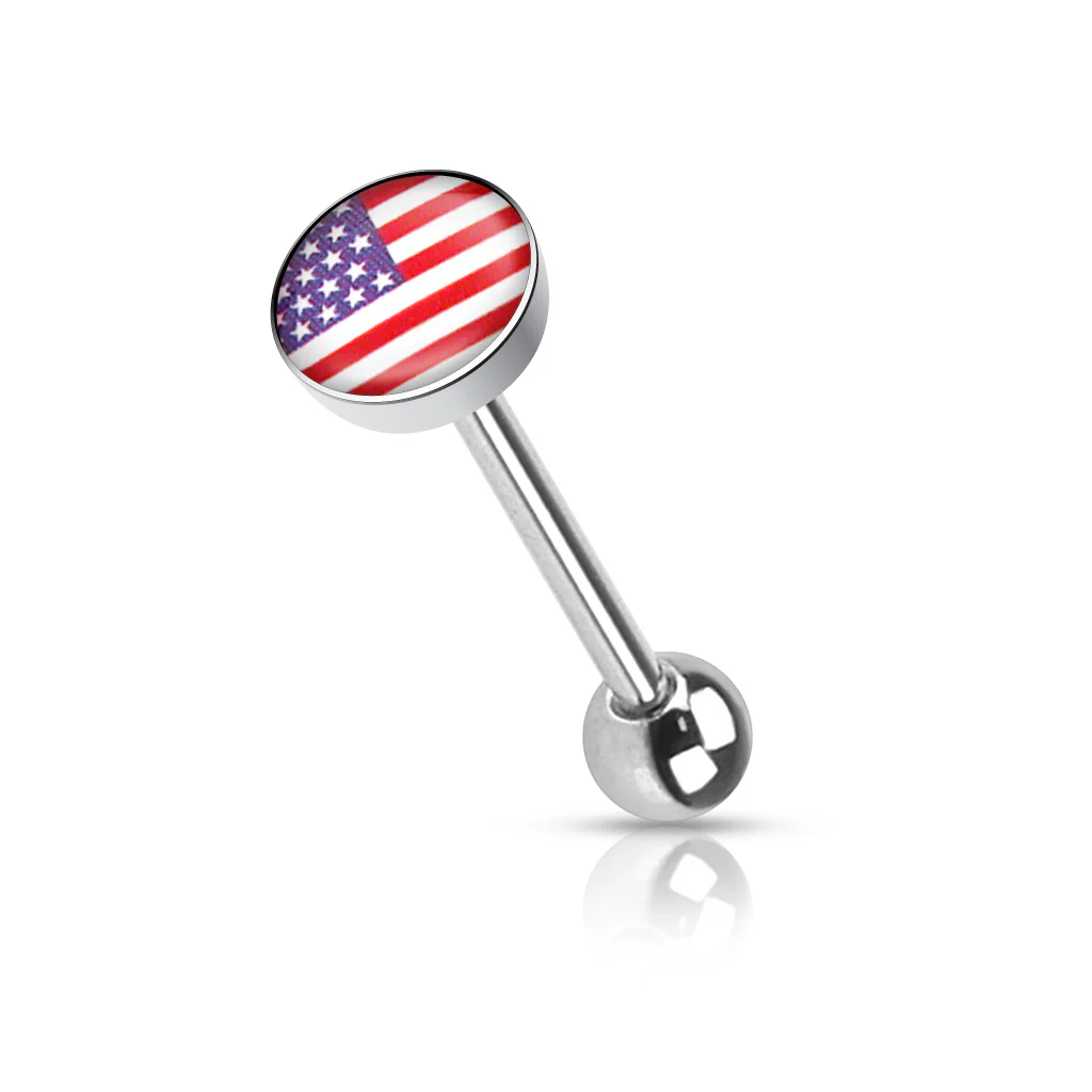 Clear Epoxy Colored Logo Inlaid Surgical Steel Barbell Tongue Rings - Image 13