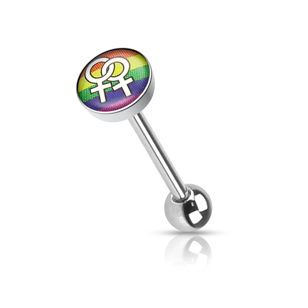 Clear Epoxy Colored Logo Inlaid Surgical Steel Barbell Tongue Rings - Image 14