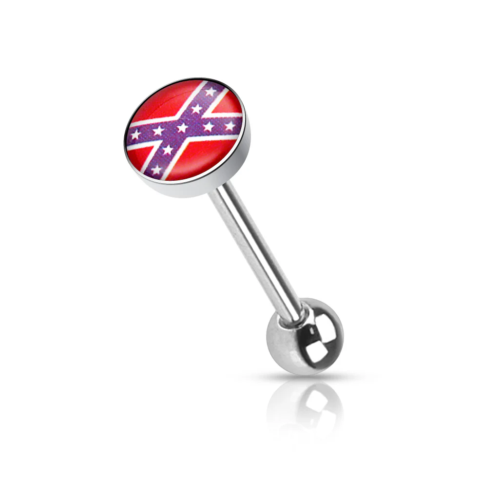 Clear Epoxy Colored Logo Inlaid Surgical Steel Barbell Tongue Rings - Image 3