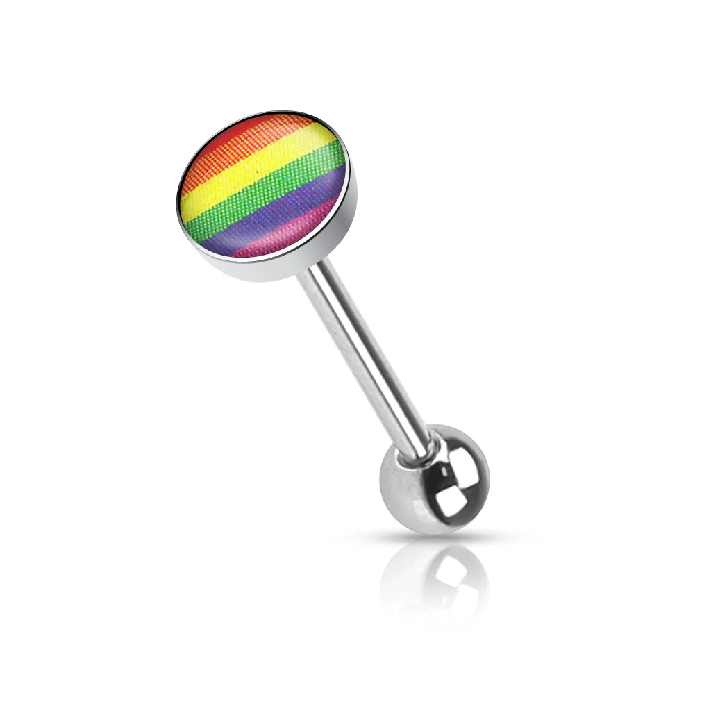 Clear Epoxy Colored Logo Inlaid Surgical Steel Barbell Tongue Rings - Image 4