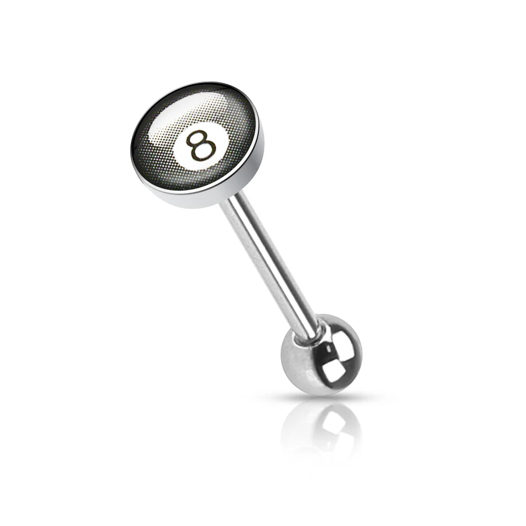 Clear Epoxy Colored Logo Inlaid Surgical Steel Barbell Tongue Rings - Image 5
