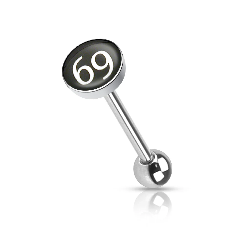 Clear Epoxy Colored Logo Inlaid Surgical Steel Barbell Tongue Rings - Image 6