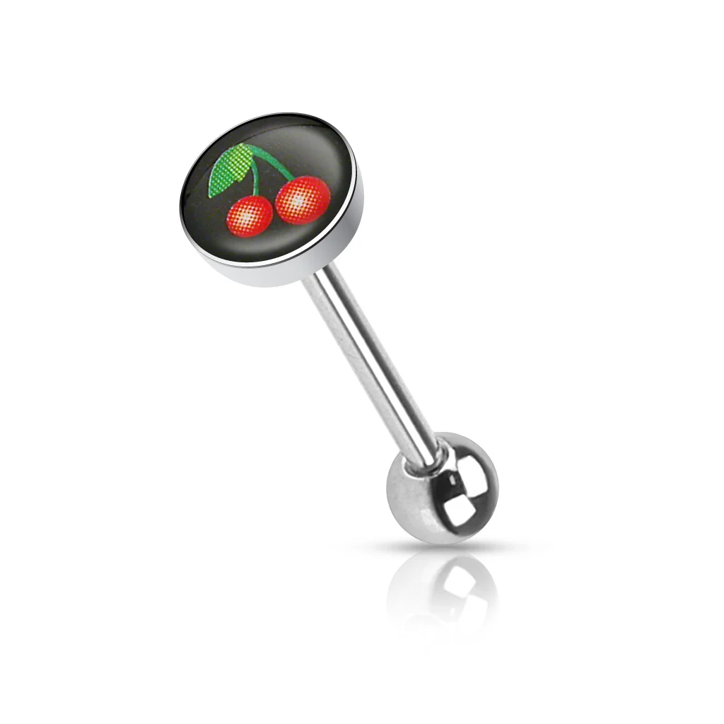 Clear Epoxy Colored Logo Inlaid Surgical Steel Barbell Tongue Rings - Image 7