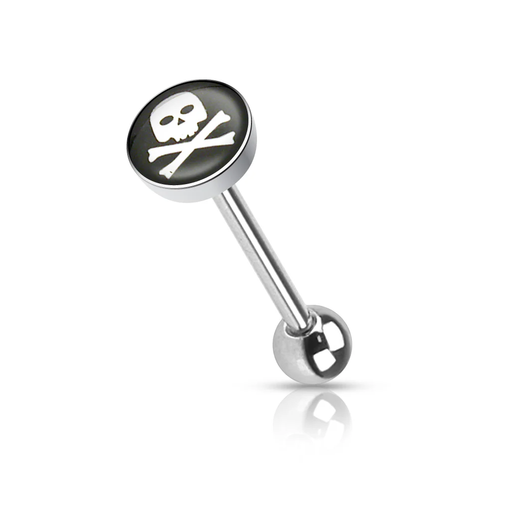 Clear Epoxy Colored Logo Inlaid Surgical Steel Barbell Tongue Rings - Image 8