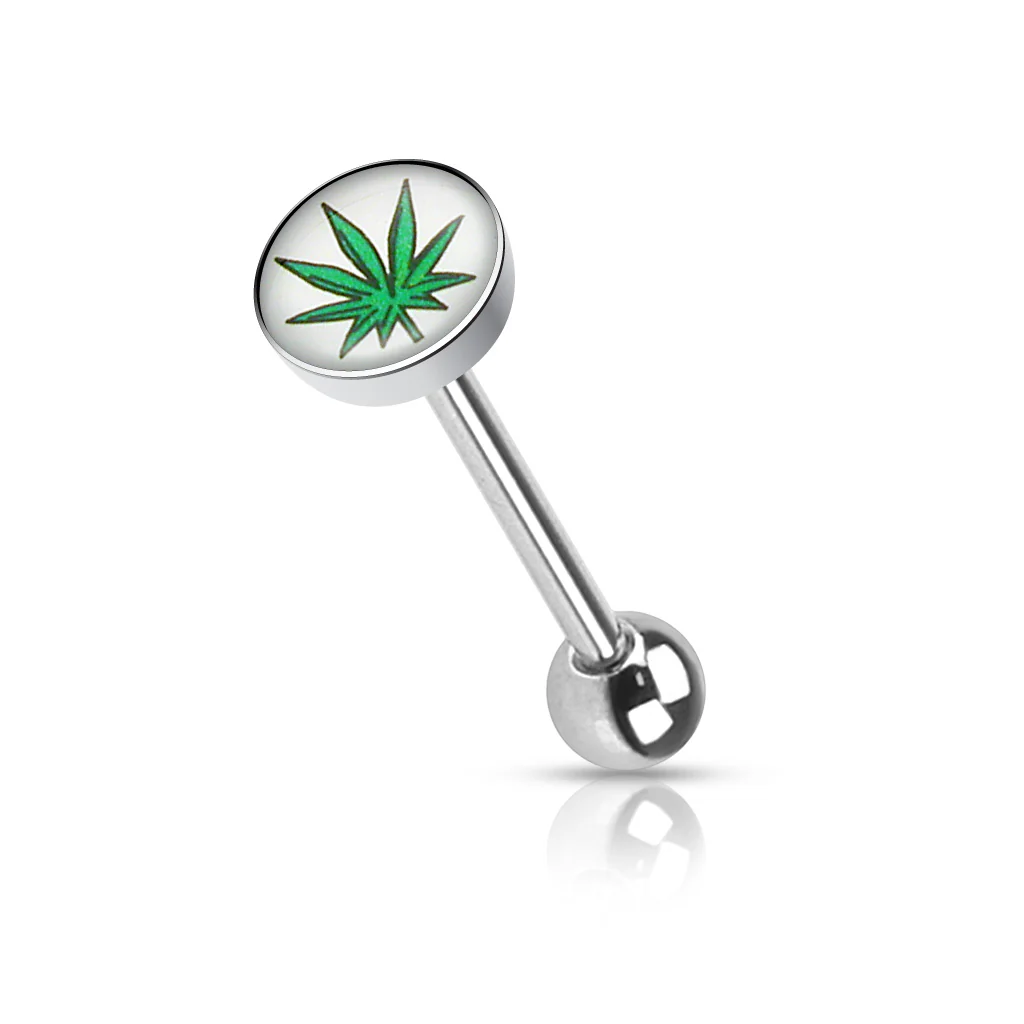 Clear Epoxy Colored Logo Inlaid Surgical Steel Barbell Tongue Rings - Image 9