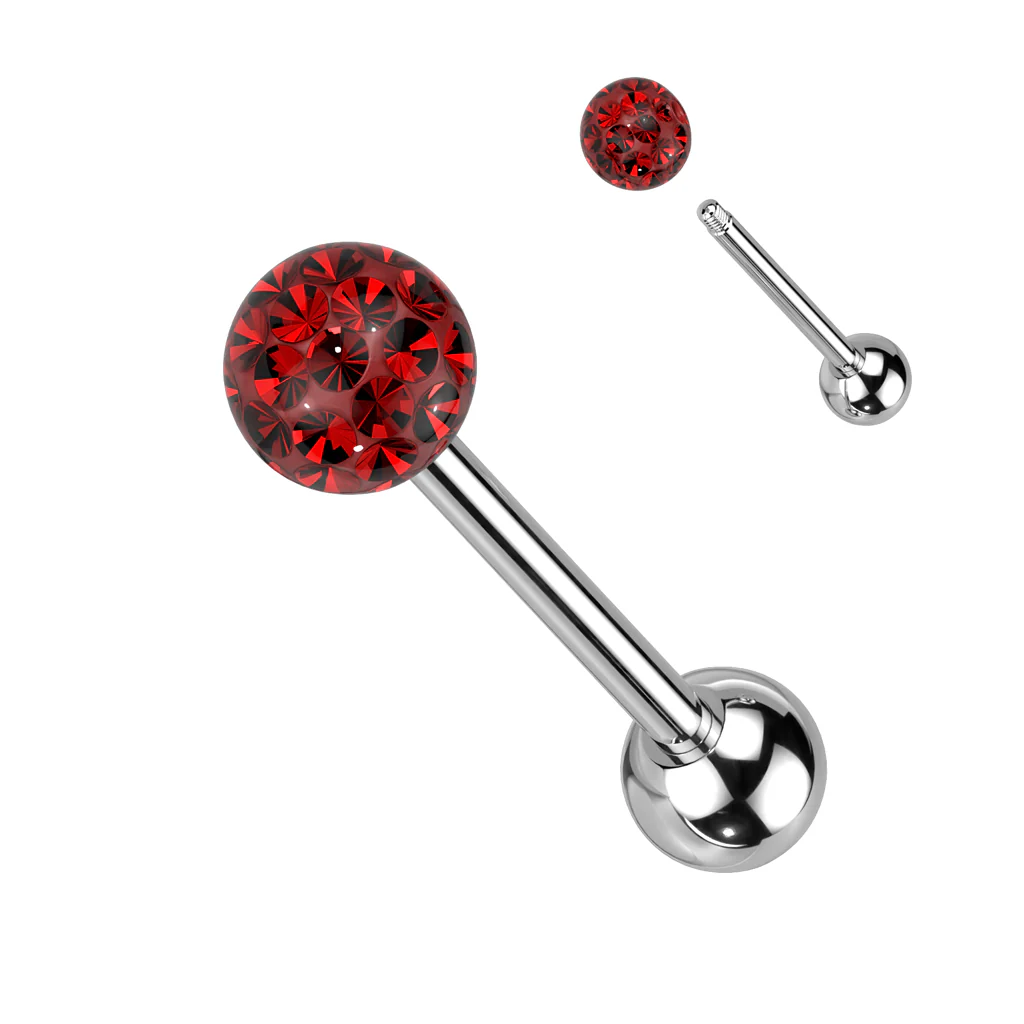Clear Epoxy Over Multi Crystal Ferido Ball Barbell/Tongue rings - Image 5