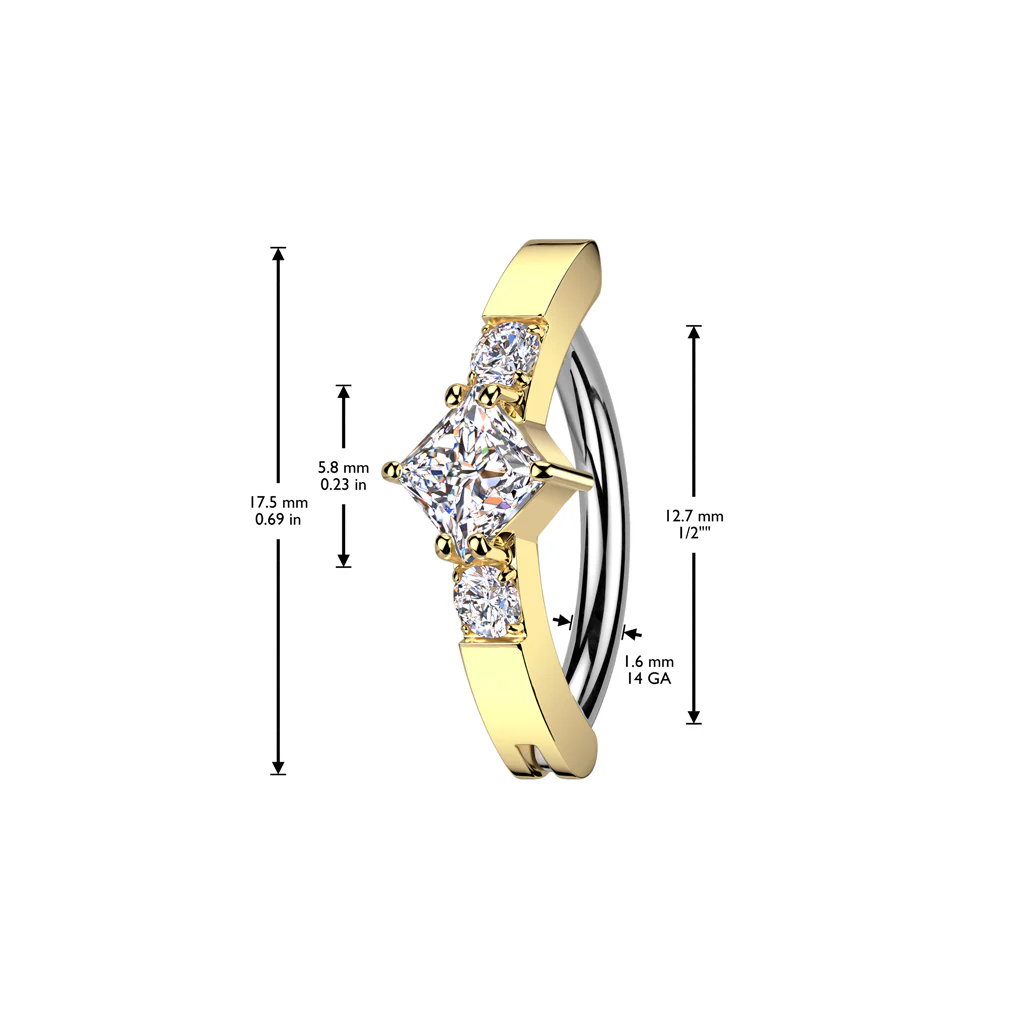 Surgical Steel Hinged Belly Button Ring With Prong CZ - Image 2