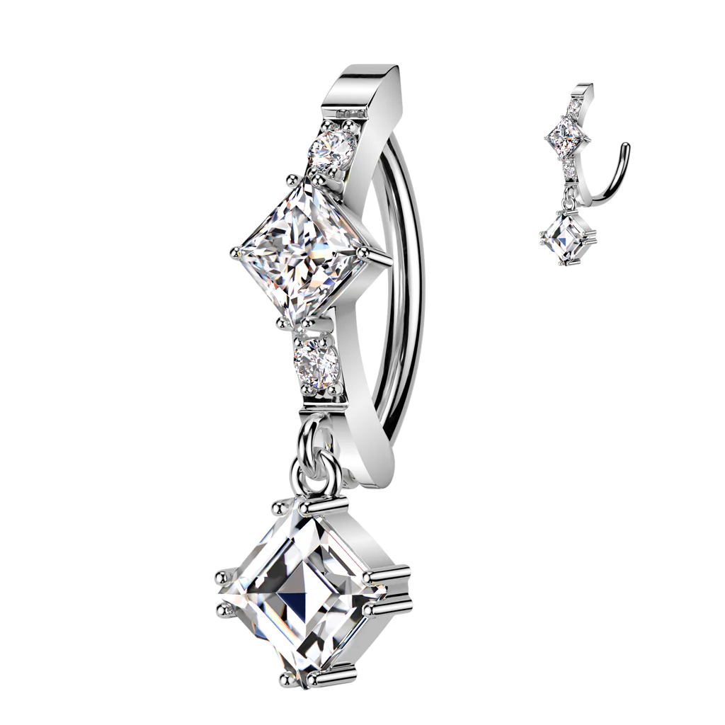 Surgical Steel Hinged Belly Button Ring With CZ Dangle