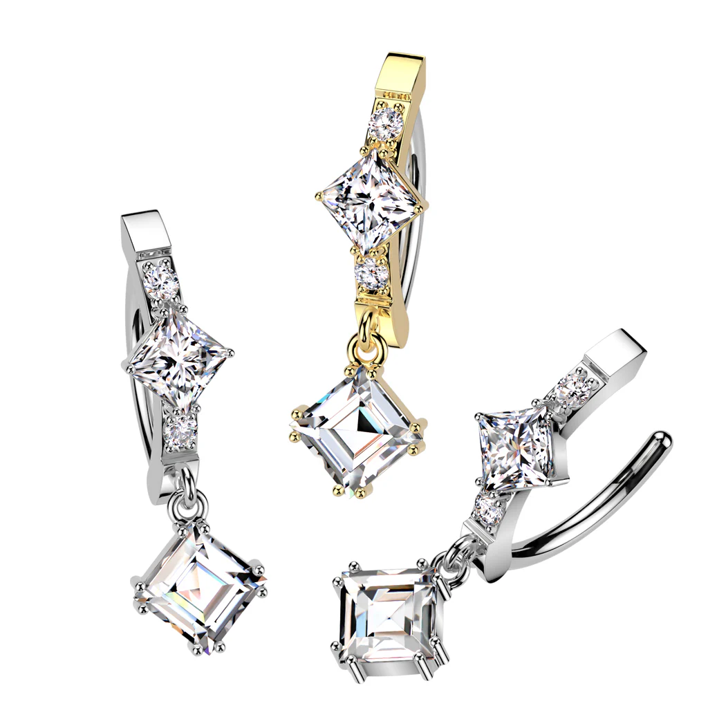 Surgical Steel Hinged Belly Button Ring With CZ Dangle - Image 4