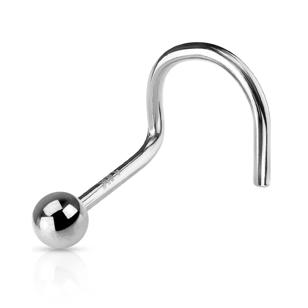 14K Solid Gold 2mm Ball Top Nose Screw Ring - Image 2