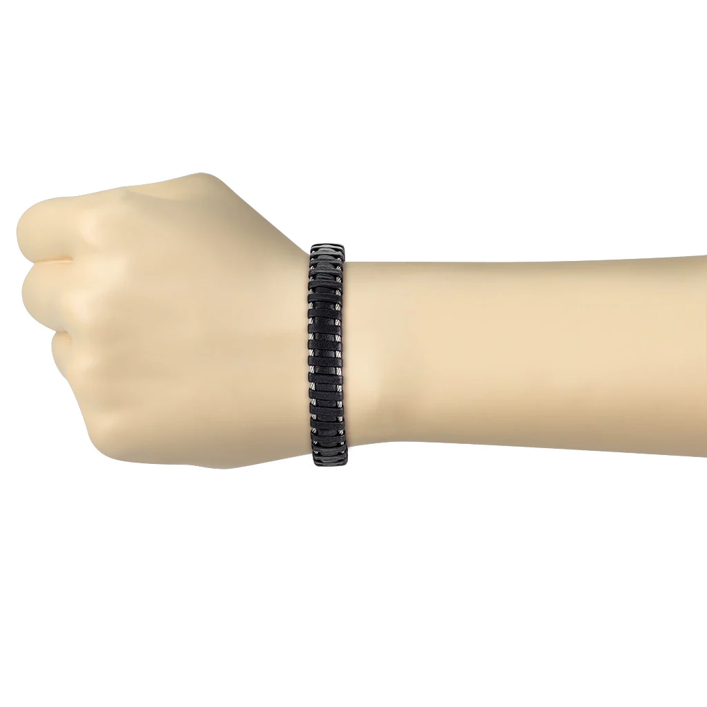 Cool Black Micro Fiber Leather And Stainless Steel Bracelets - Image 2