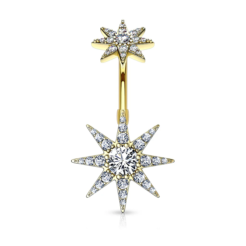3 Pc Hot Seller 14K Gold And Surgical Steel CZ Navel Belly Button Rings - Image 2