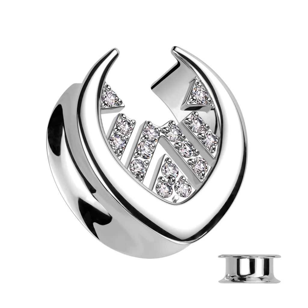 1 Pc All Surgical Steel Saddle Spreader With Pave CZ Center Ear Plug - Image 3