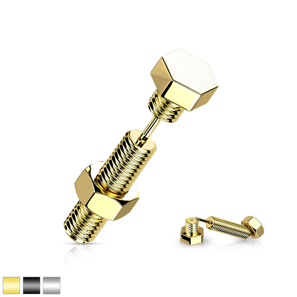 1 Pc Nut & Bolt / Hexagon Screw Head Fake Plug Earring - Image 2