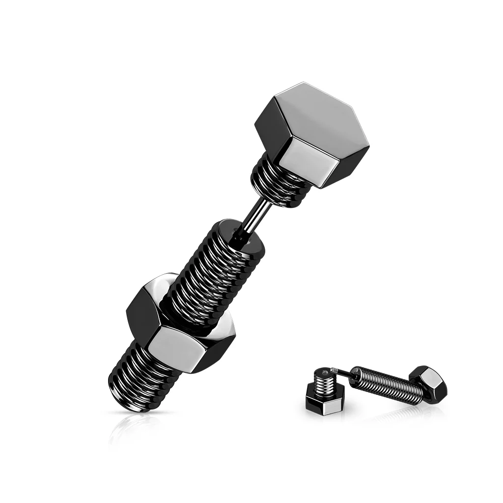 1 Pc Nut & Bolt / Hexagon Screw Head Fake Plug Earring - Image 4