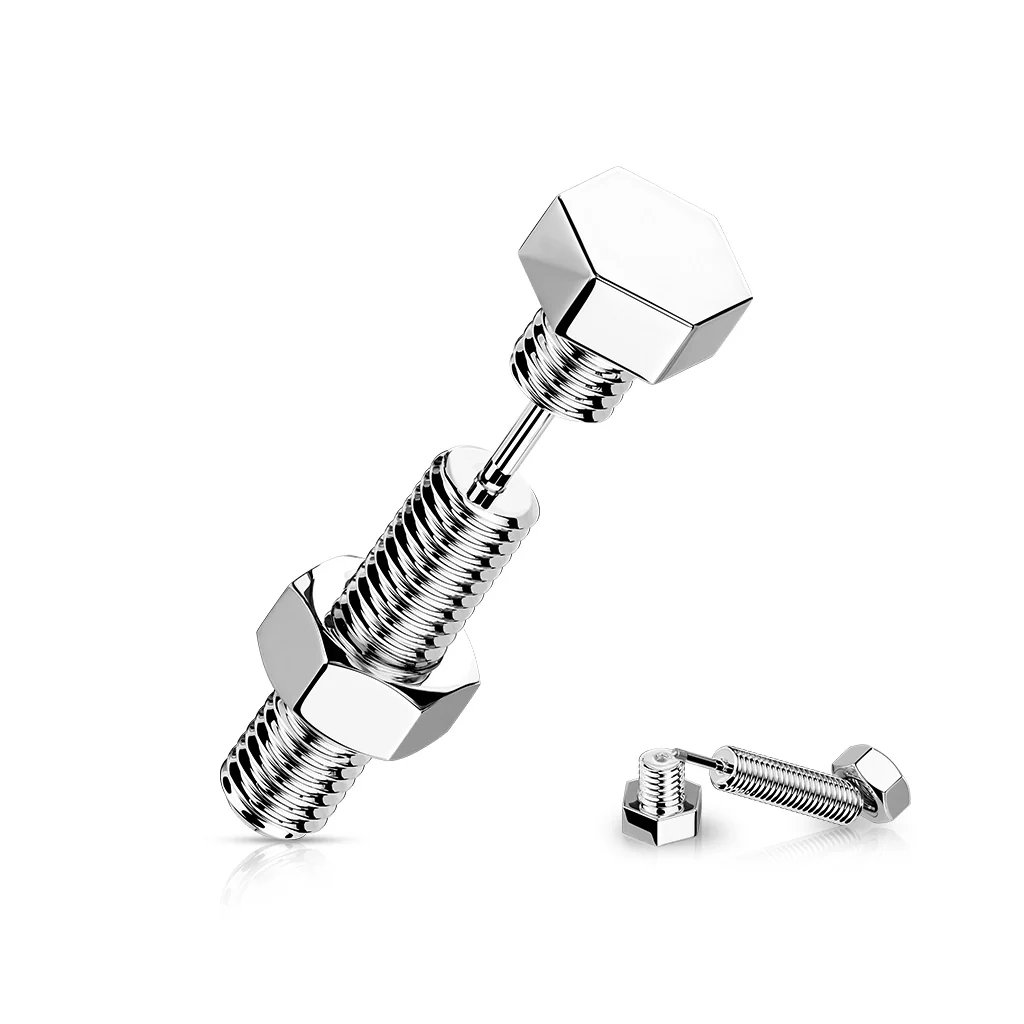 1 Pc Nut & Bolt / Hexagon Screw Head Fake Plug Earring - Image 5