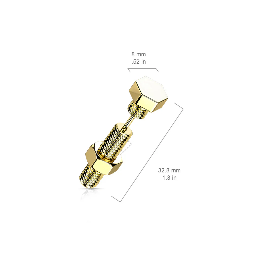 1 Pc Nut & Bolt / Hexagon Screw Head Fake Plug Earring - Image 6