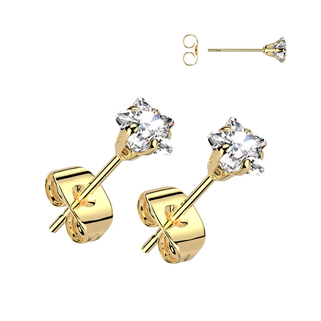 Pair of 316L Surgical Stainless Steel Star CZ Stud Earrings - Image 4