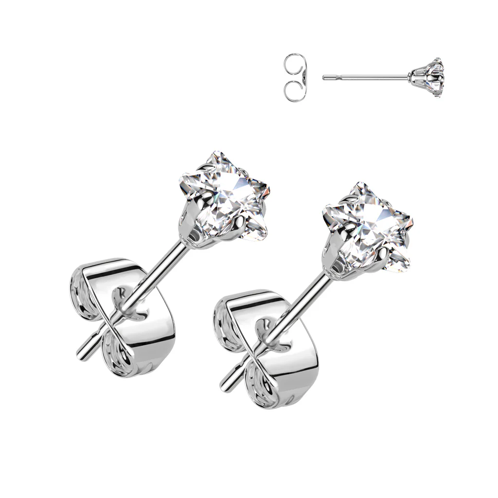 Pair of 316L Surgical Stainless Steel Star CZ Stud Earrings - Image 5
