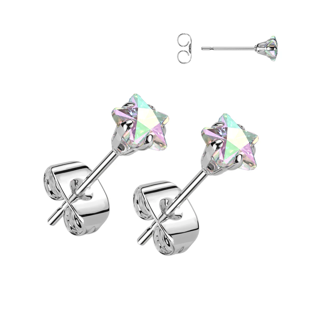Pair of 316L Surgical Stainless Steel Star CZ Stud Earrings - Image 6