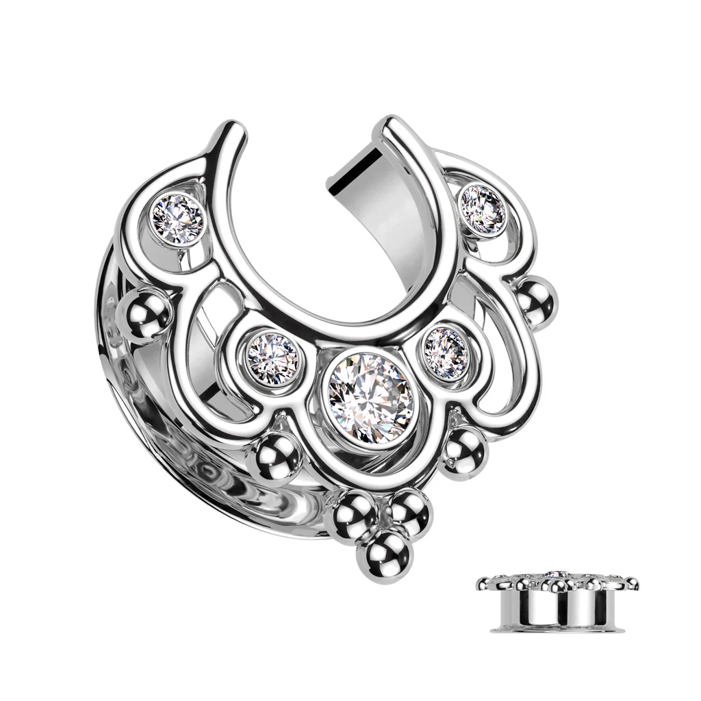 1 Pc CZ Floral Filigree All Surgical Steel Saddle Spreader Ear Plugs - Image 6