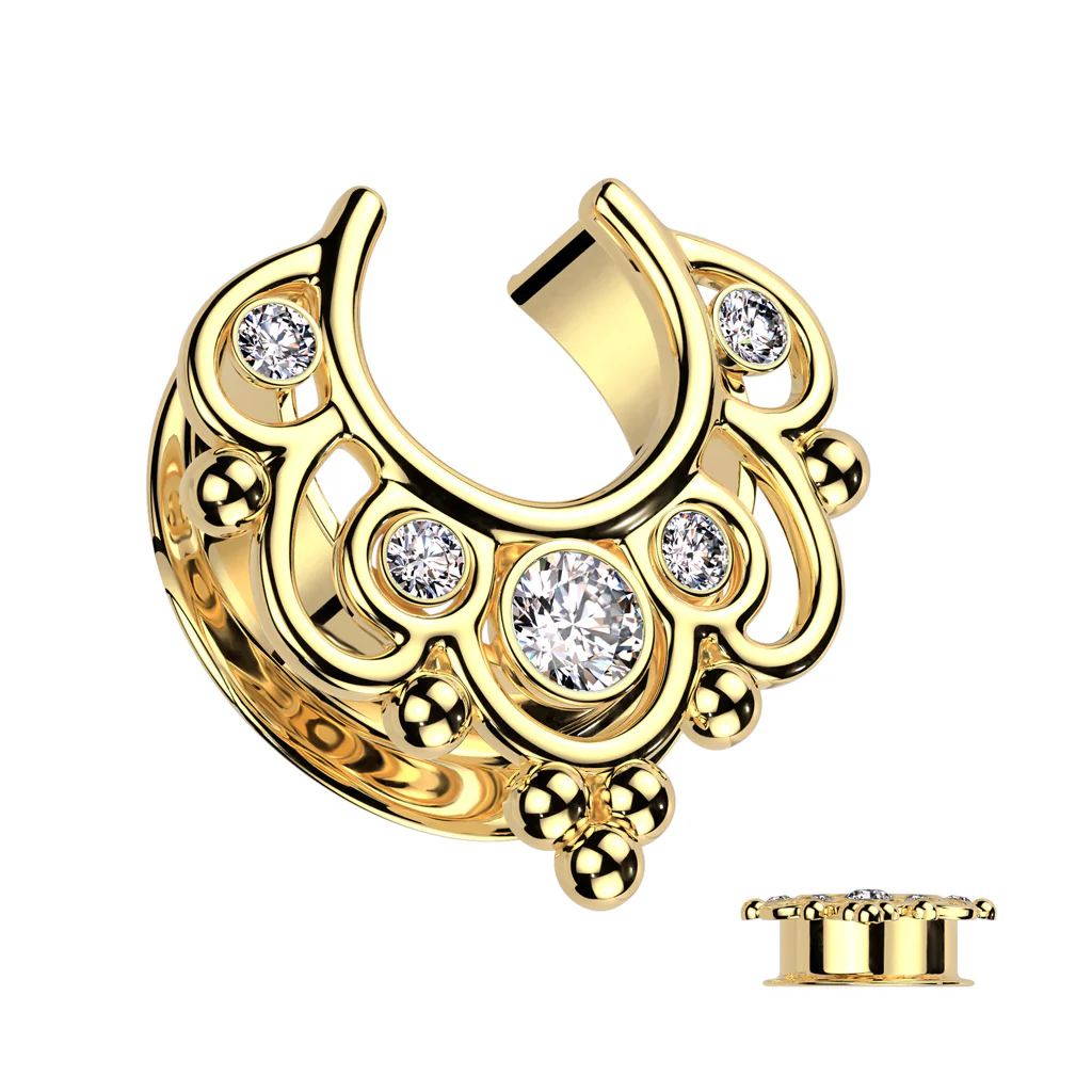 1 Pc CZ Floral Filigree All Surgical Steel Saddle Spreader Ear Plugs - Image 7