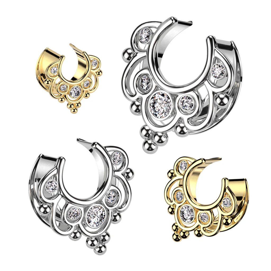 1 Pc CZ Floral Filigree All Surgical Steel Saddle Spreader Ear Plugs - Image 8