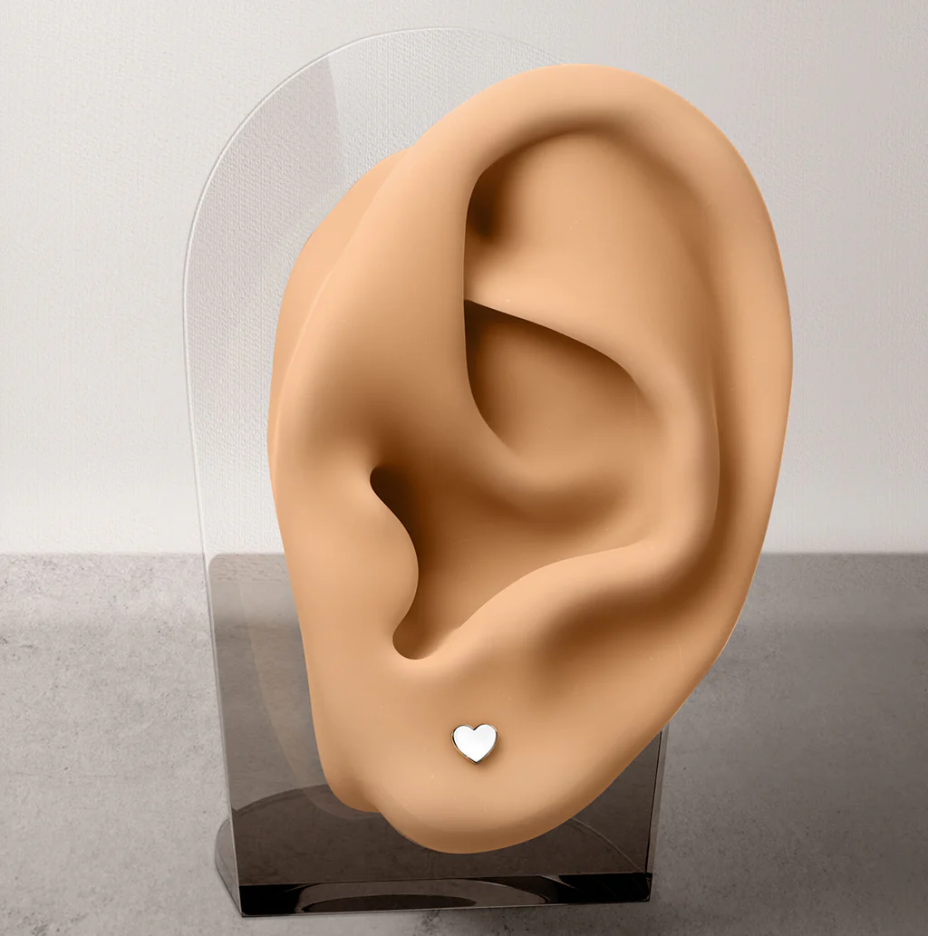 1pc Implant Titanium Threadless Earring Stud With Heart Shaped Top - Image 2
