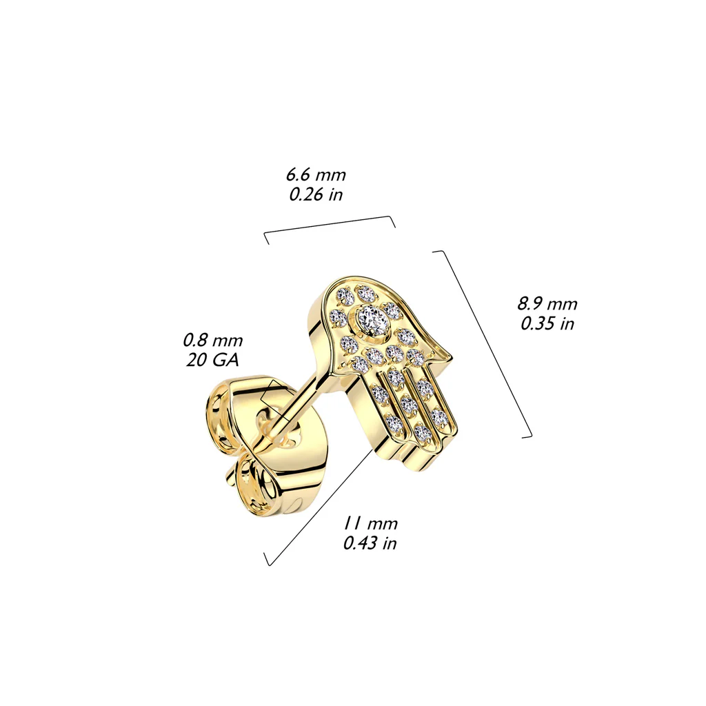 1 Pc Implant Titanium Hamsa Pave CZ Threadless Earring Stud - Image 2