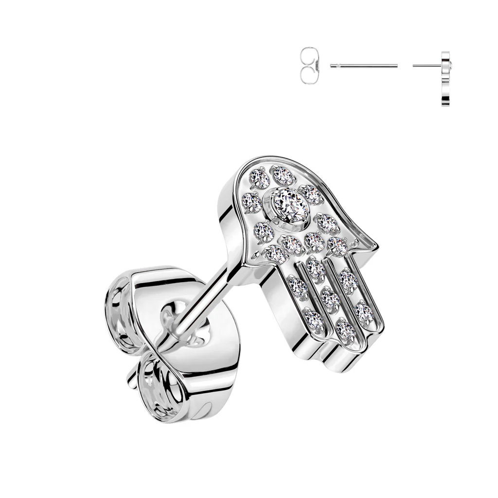 1 Pc Implant Titanium Hamsa Pave CZ Threadless Earring Stud - Image 3