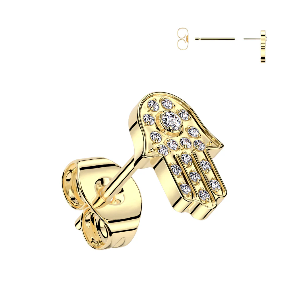 1 Pc Implant Titanium Hamsa Pave CZ Threadless Earring Stud - Image 4