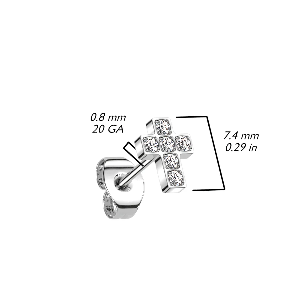 1 Pc Implant Titanium Threadless Earring Stud With 6 CZ Cross Top - Image 3