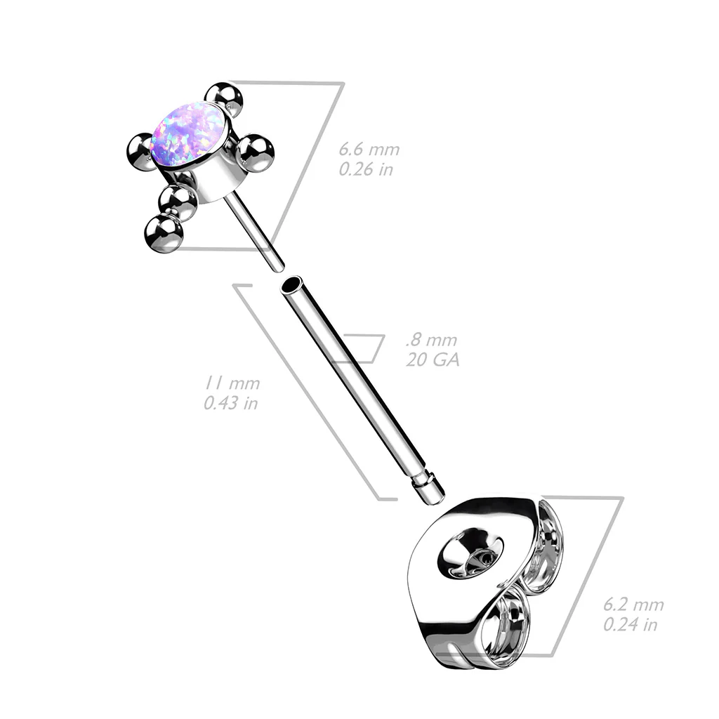 1 Pc Implant Titanium Threadless Earring Stud With Opal & CZ Top - Image 2