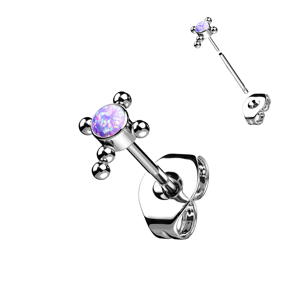 1 Pc Implant Titanium Threadless Earring Stud With Opal & CZ Top - Image 3