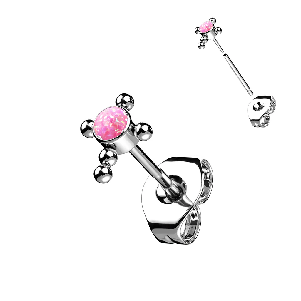 1 Pc Implant Titanium Threadless Earring Stud With Opal & CZ Top - Image 4